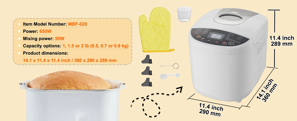 15-in-1 Automatic Bread Maker — 2/3 lb Dough Machine, Nonstick Ceramic Pan, Gluten-Free Setting