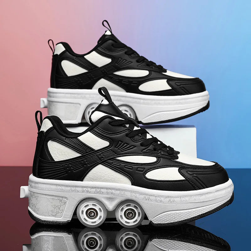 2-in-1 Deform Wheel Roller Skate Shoes – Invisible Removable Pulley, Automatic Walking & Skating Parkour Shoes