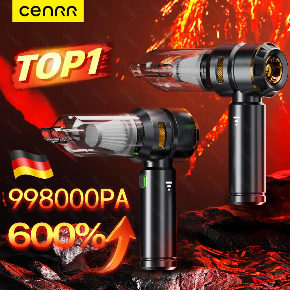 CENRR Wireless Car Vacuum Cleaner — 3-Gear Brushless Motor, 6000mAh, 9 Accessories, USB-C Charging