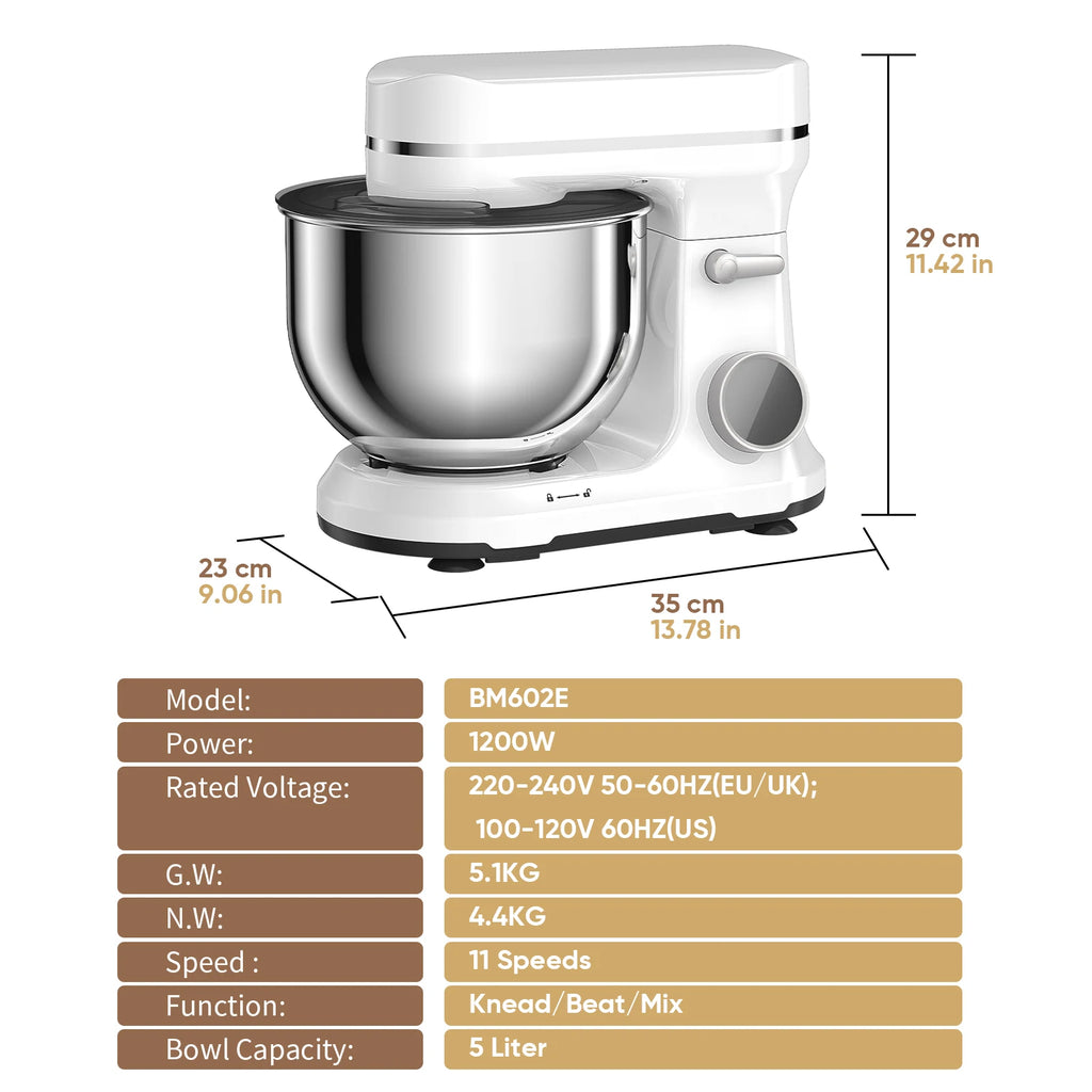 BioloMix 1200W Kitchen Stand Mixer – 11-Speed DC Motor, OLED Display, Dough Hook & Whisk Included