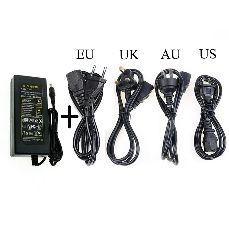 AC 220V to DC LED Power Supply Adapter – 5V–24V, 1A–10A with US/EU/UK/AU Plug Options