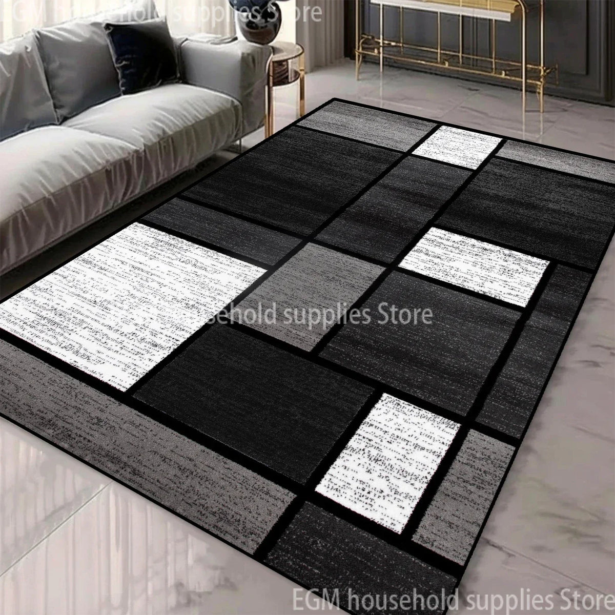 Nordic Geometric Large Area Rug – Machine Washable Non-Slip Carpet for Living Room