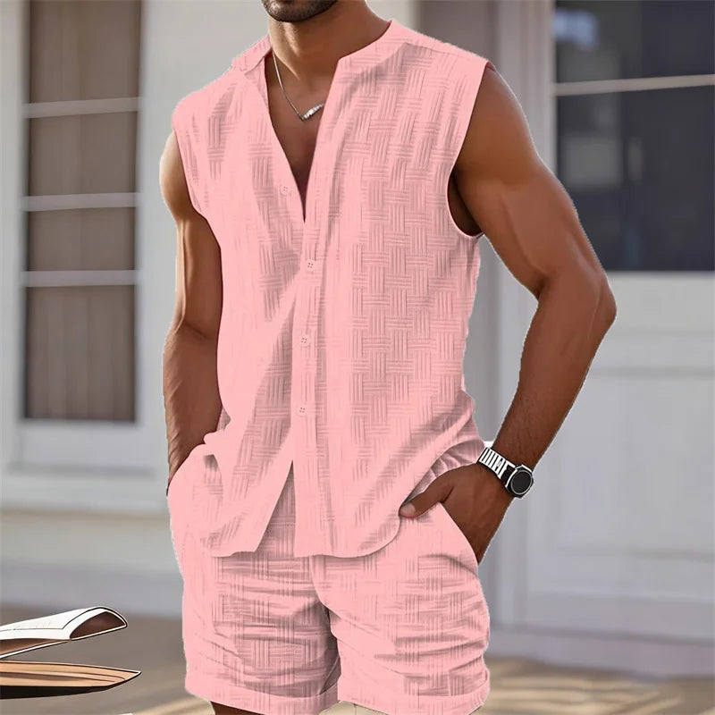 Men's Plaid Sleeveless Vest & Shorts Set – Casual Trendy Hawaiian Beach 2-Piece