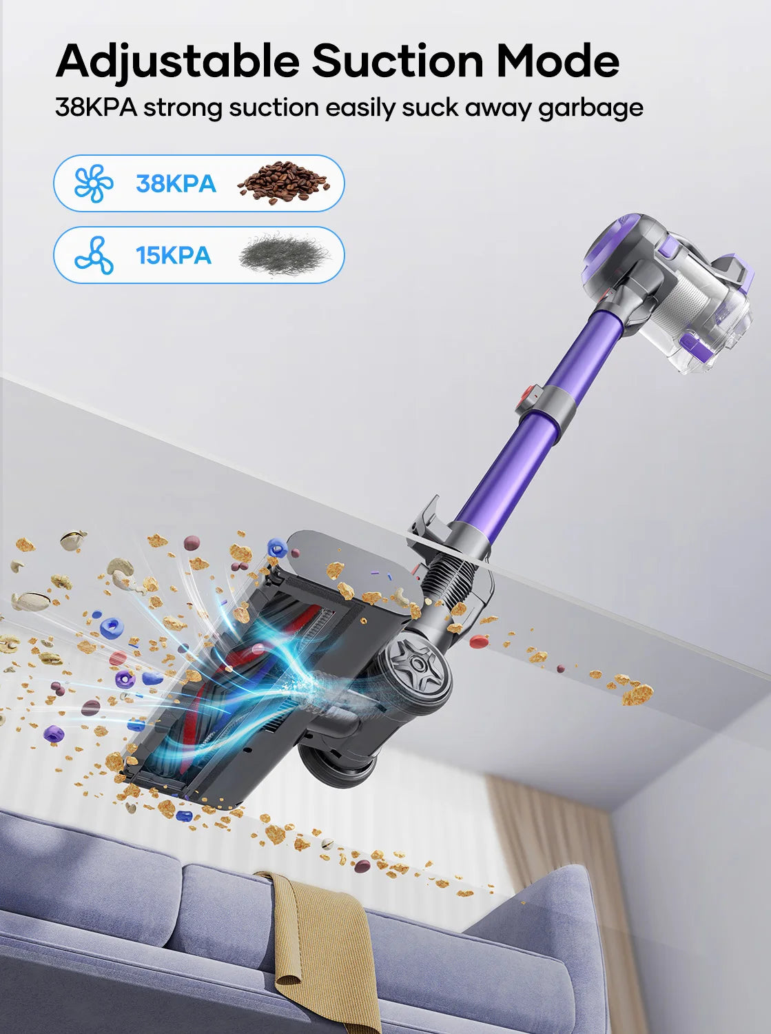 Laresar V10 Lite Cordless Vacuum Cleaner — 38000Pa Strong Suction, 45-Min Runtime, Smart Button for Carpet & Hair