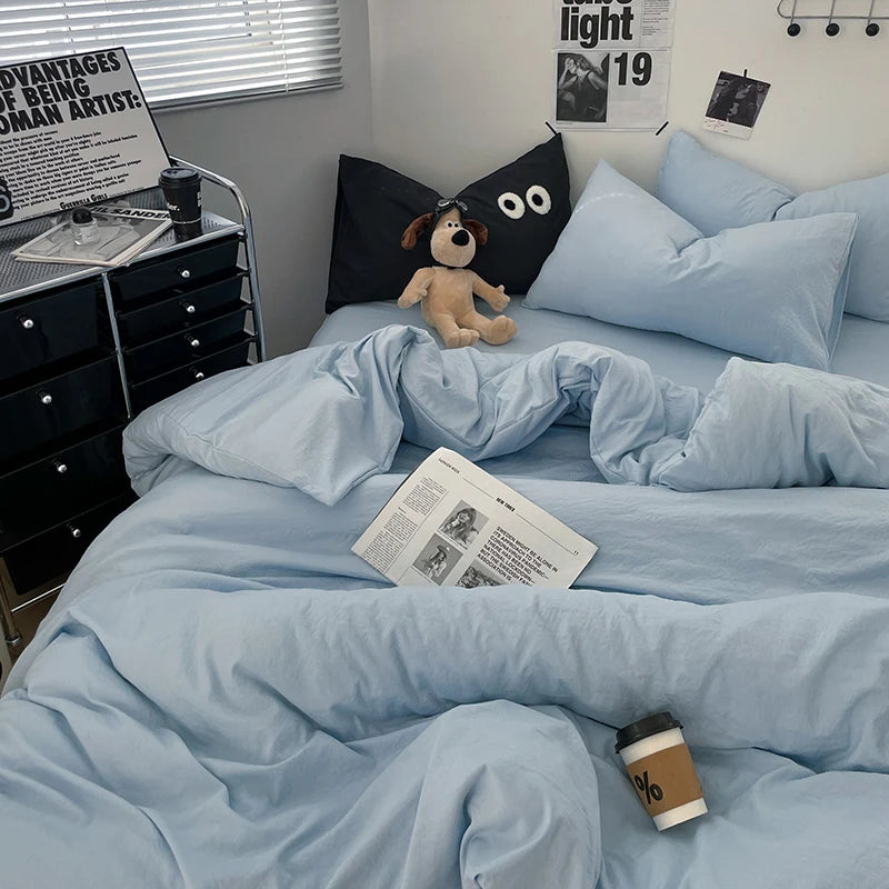 Blue Washed Cotton Duvet Cover – 150x200cm, Girls & Boys Bedroom, Quilt Cover (Pillowcase Sold Separately)