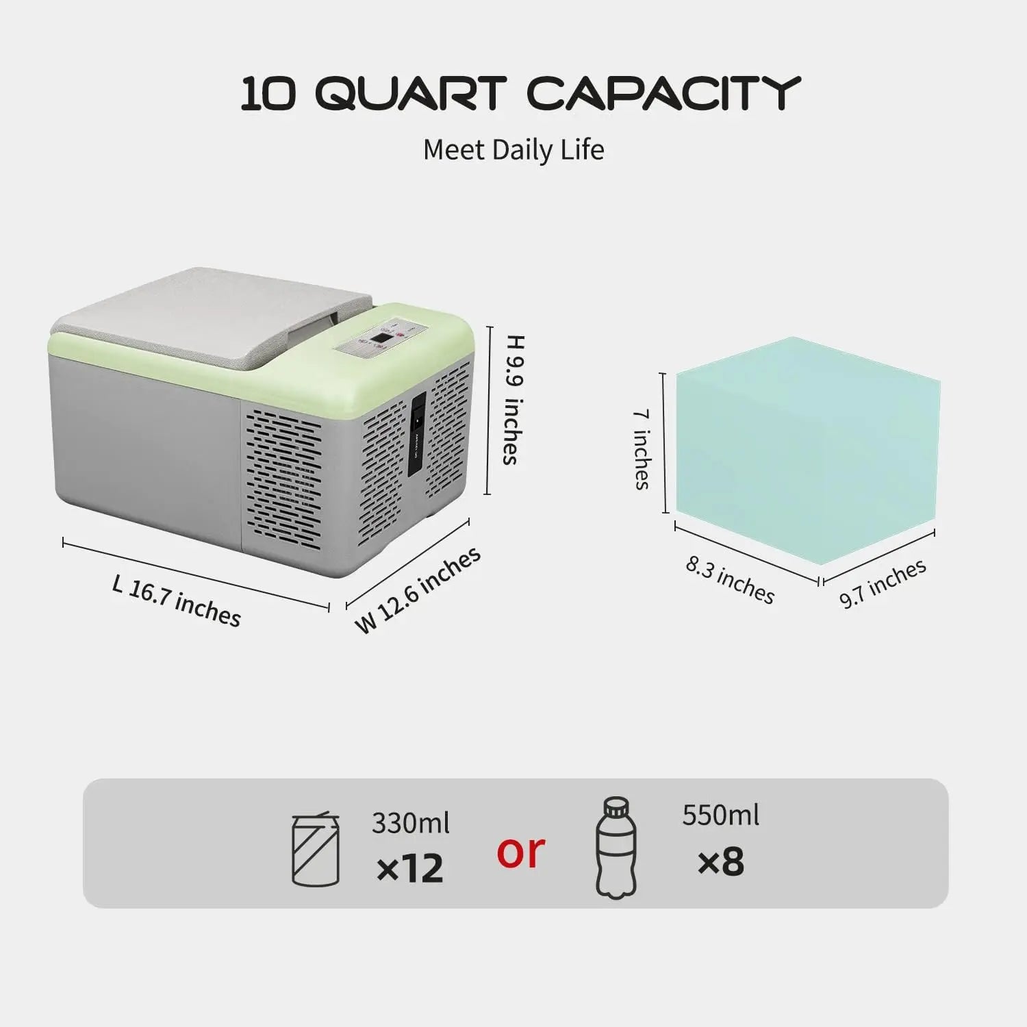 10 Quart Portable Freezer — 12V Car Refrigerator Fast Cooling -20°C to 20°C for Camping, RV, Truck & Boat
