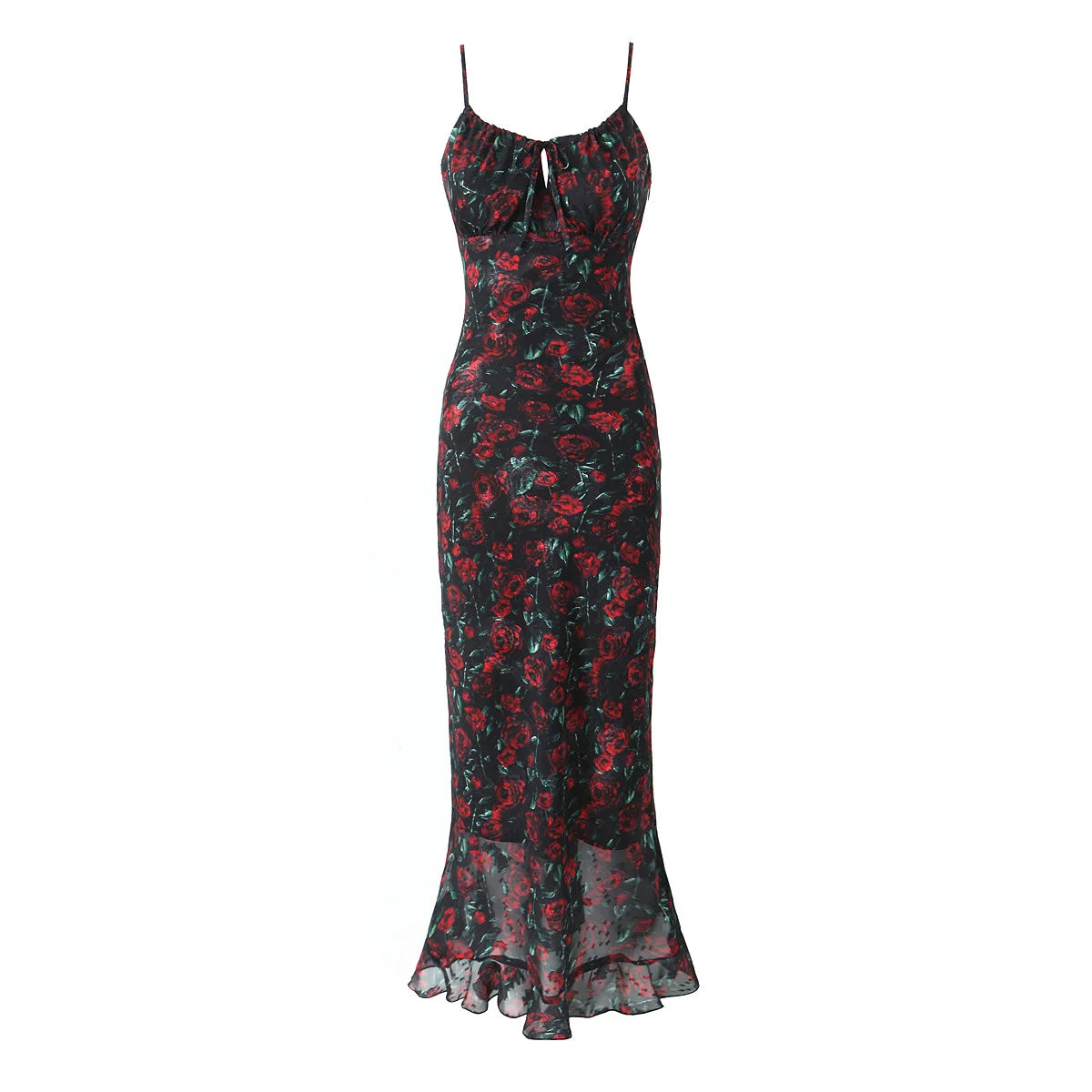 Vintage Floral Front Tie Bodycon Midi Dress — Sexy Elegant Black Summer Dress