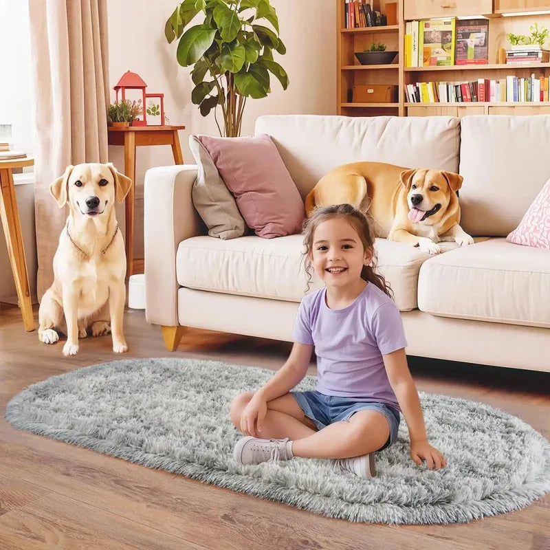 VIKAMA Solid Oval Rug – Soft Non-Slip Hallway Doormat & Bedroom Bedside Carpet