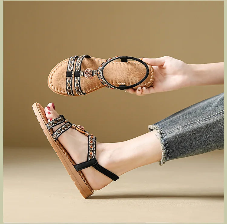 Women's Bohemian Flat Beach Sandals – Anti-Slip Elegant One-Line Sandals