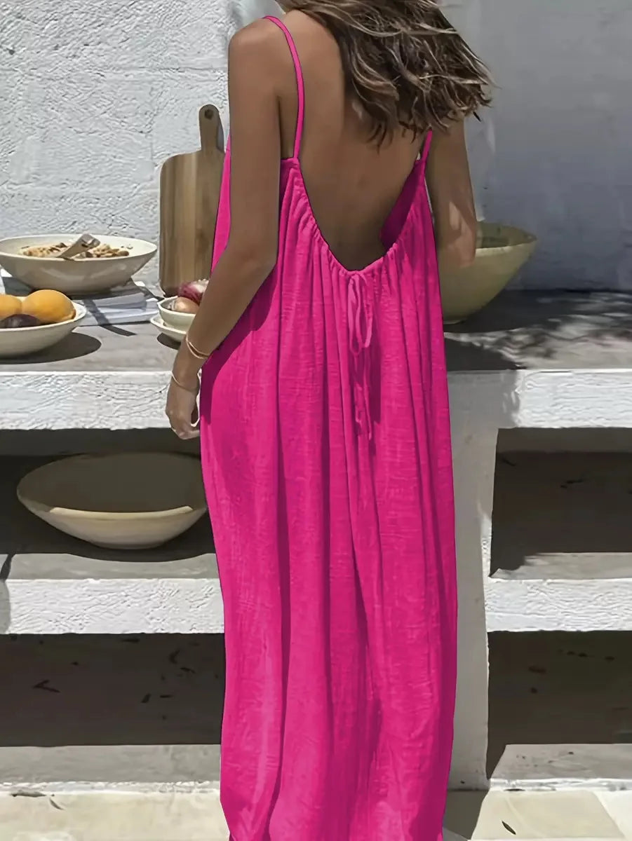 Women's Loose Spaghetti Strap Casual Homewear Dress – Solid Color Vacation Summer Dress 2026