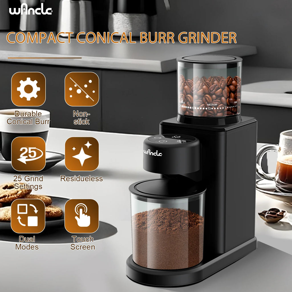 Electric Conical Burr Coffee Grinder – Touchscreen, 25 Grind Settings for Espresso, Drip & French Press