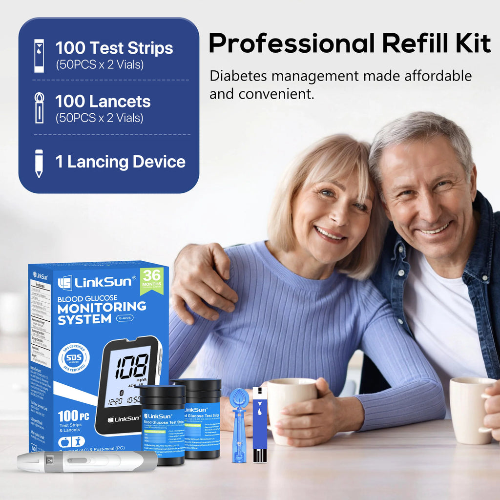 LinkSun G-427B Bluetooth Blood Glucose Meter Kit – Smart App-Connected Glucometer with Large Display & High Accuracy Diabetes Monitoring