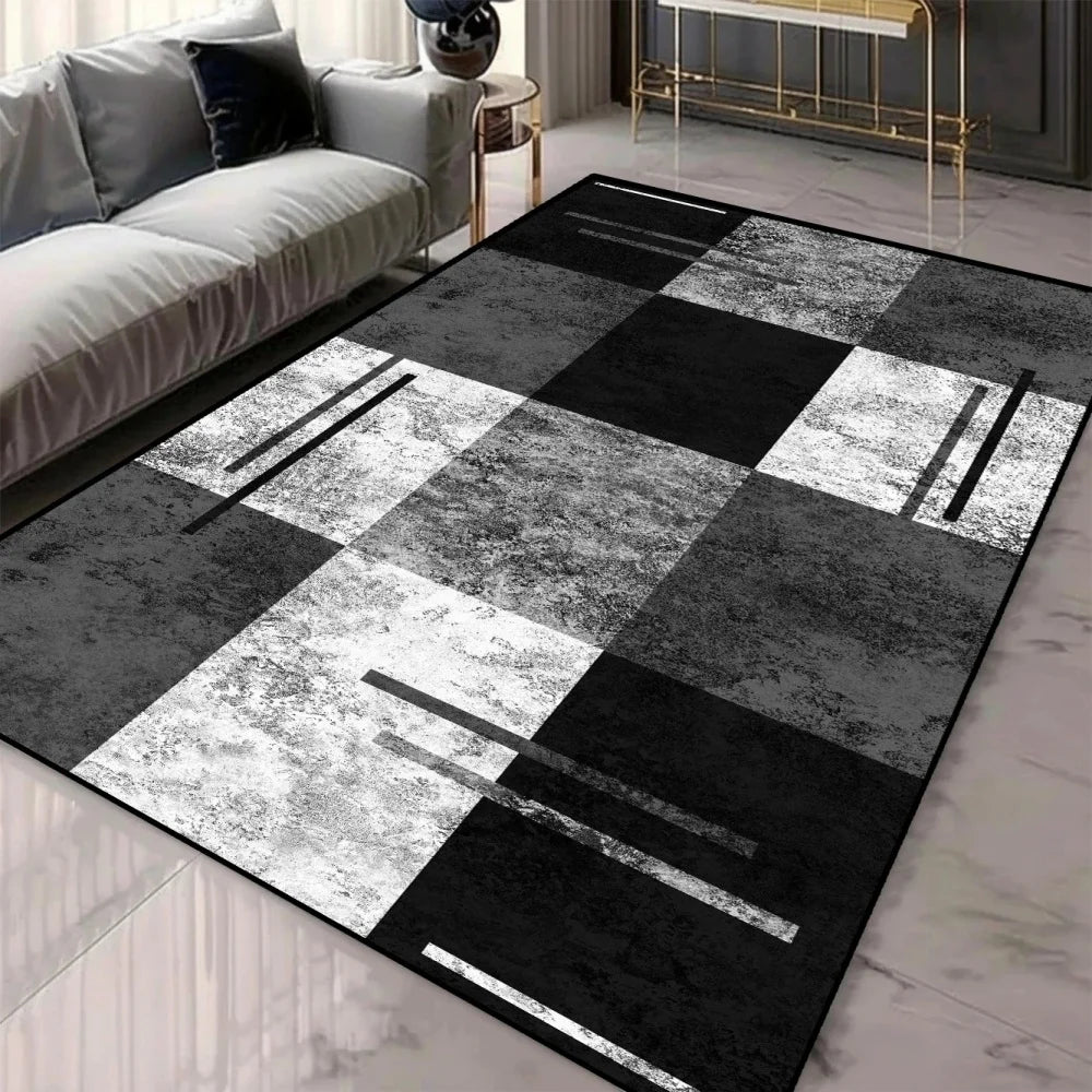 Gray Geometric Block Pattern Area Rug – Non-Slip Modern Minimalist Mat for Living Room & Bedroom, 6 Colors & 5 Sizes
