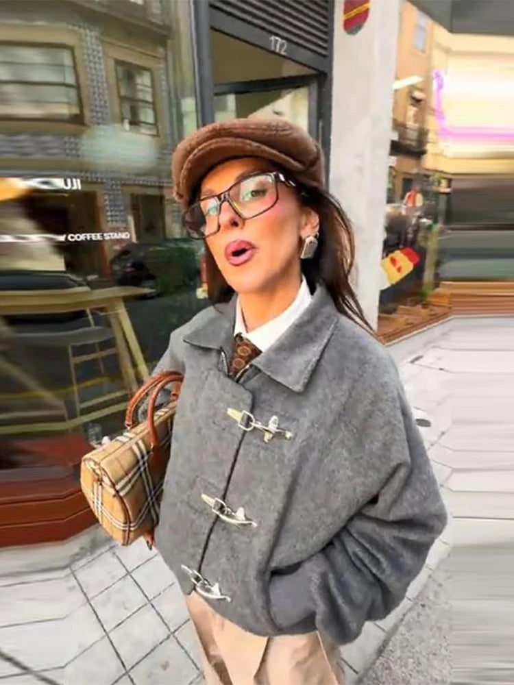 Women's Vintage Autumn Winter Jacket – Loose Lapel Coat Full Sleeve High Streetwear Outwear