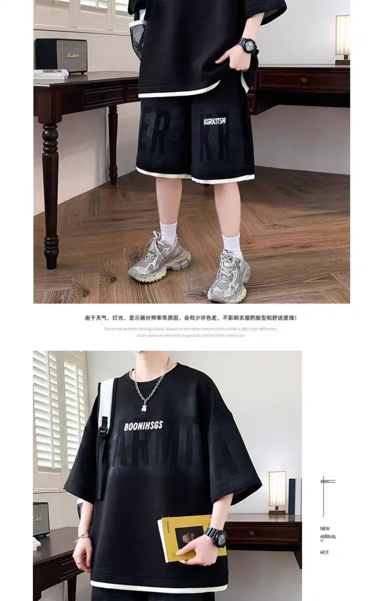 Men's Korean High Street T-Shirt & Shorts Tracksuit – Trendy 2-Piece Designer Set (S–6XL)