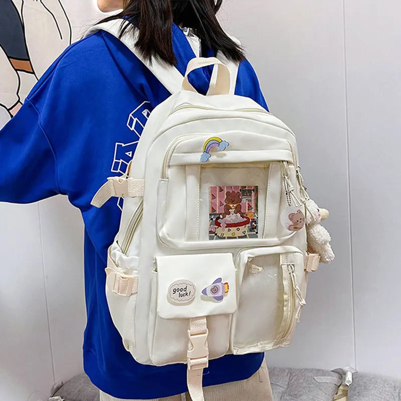 HTLT Korean Style Nylon Backpack – Large Capacity Waterproof Student School Bag for Women