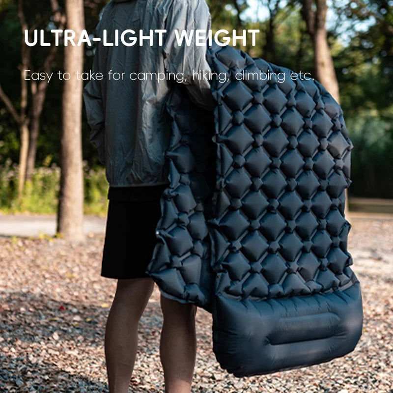 Inflatable Camping Air Mattress with Pillow – Self-Inflating Sleeping Pad for Hiking & Climbing