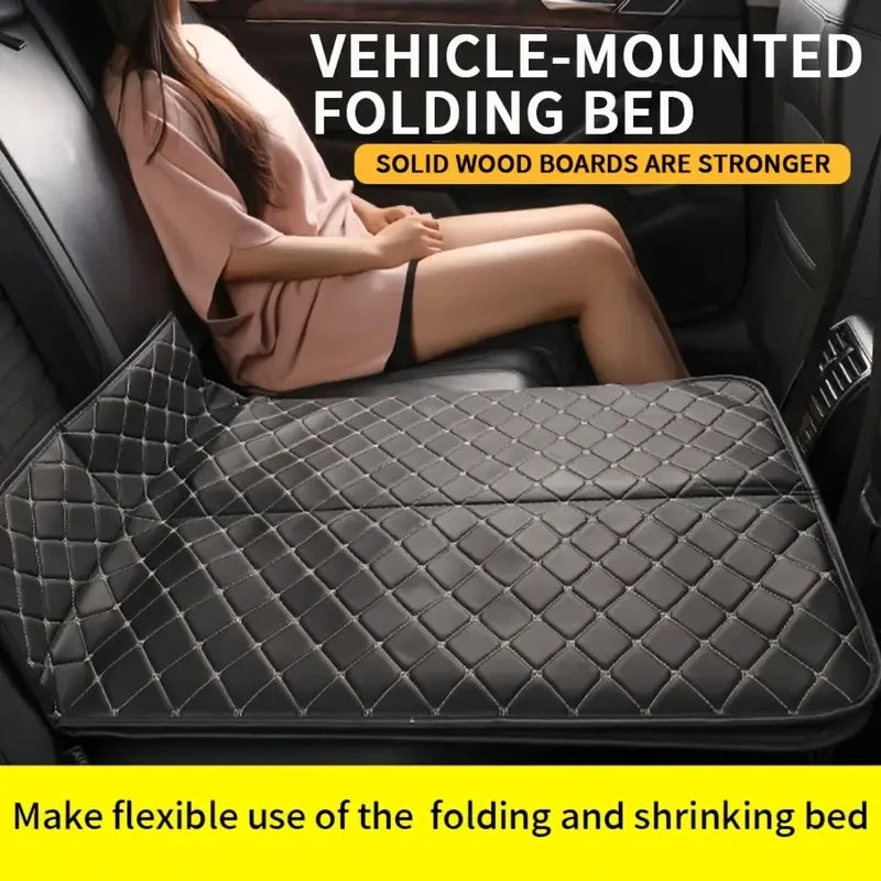 Foldable Car Backseat Travel Mattress – Faux Leather No-Inflation Road Trip Bed