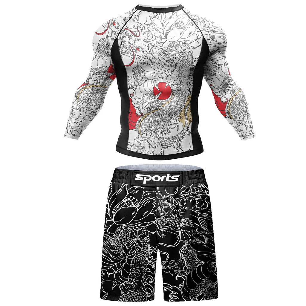 Men's MMA BJJ No-Gi Rashguard & Compression Set – Jiu Jitsu Boxing Muay Thai Sport Suit