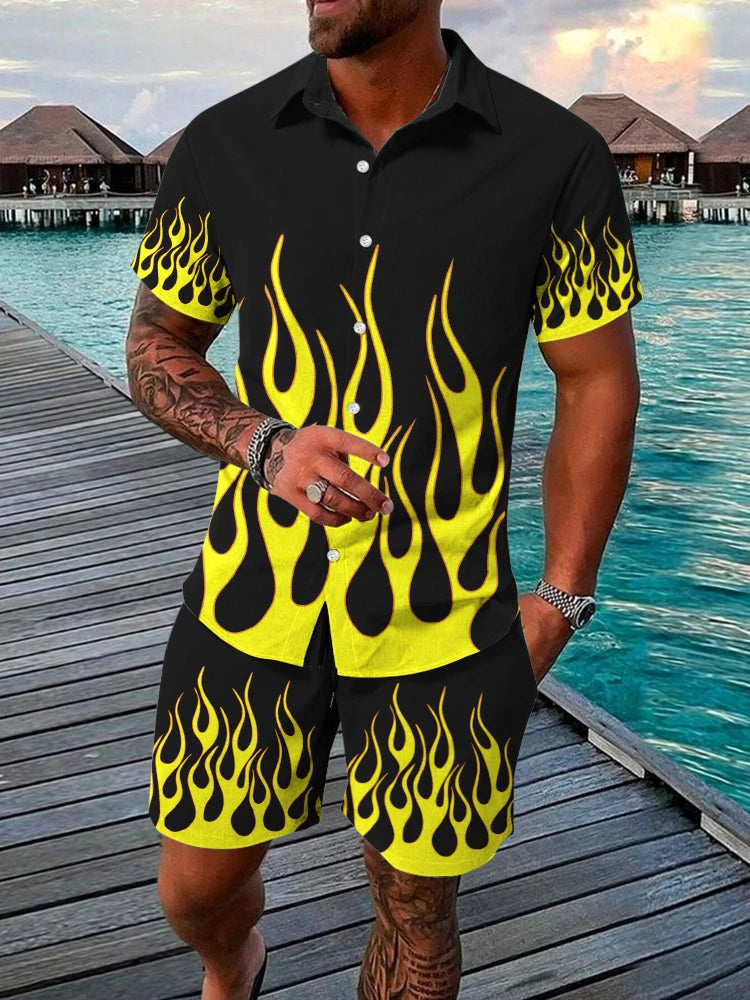 Men's Hawaiian Short Sleeve Shirt & Beach Shorts Set – Resort 2-Piece