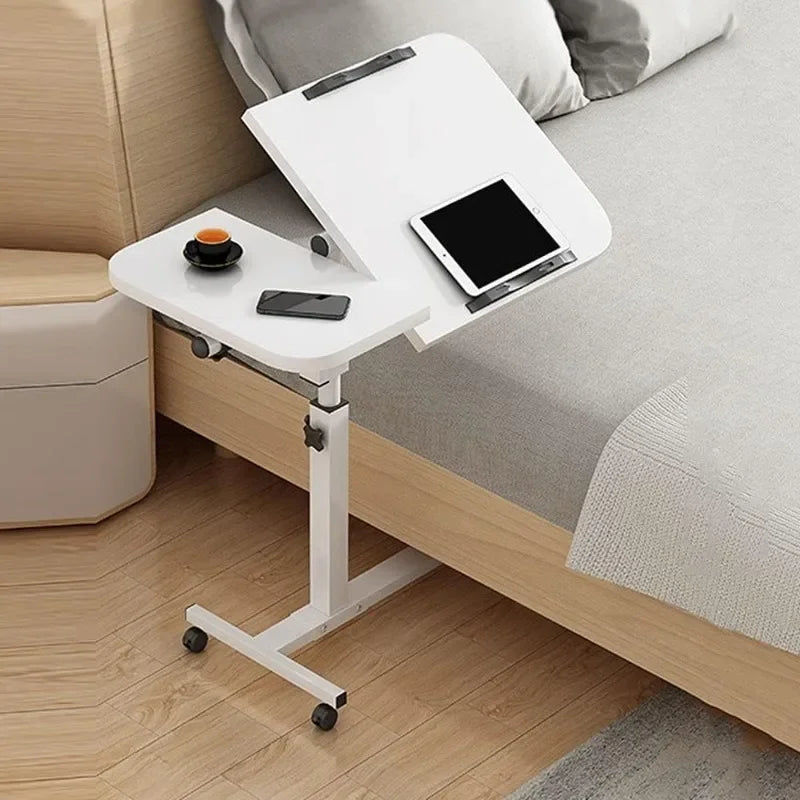 Portable Bedside Laptop Desk with Drawers — 360° Rotating Board, Adjustable Height & Lockable Wheels