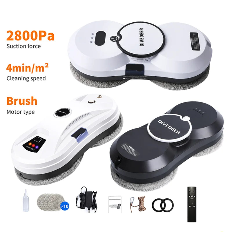 DIVEDEER Window Cleaning Robot – 5600PA Suction, Electric Spray & Fall Prevention Remote Cleaner