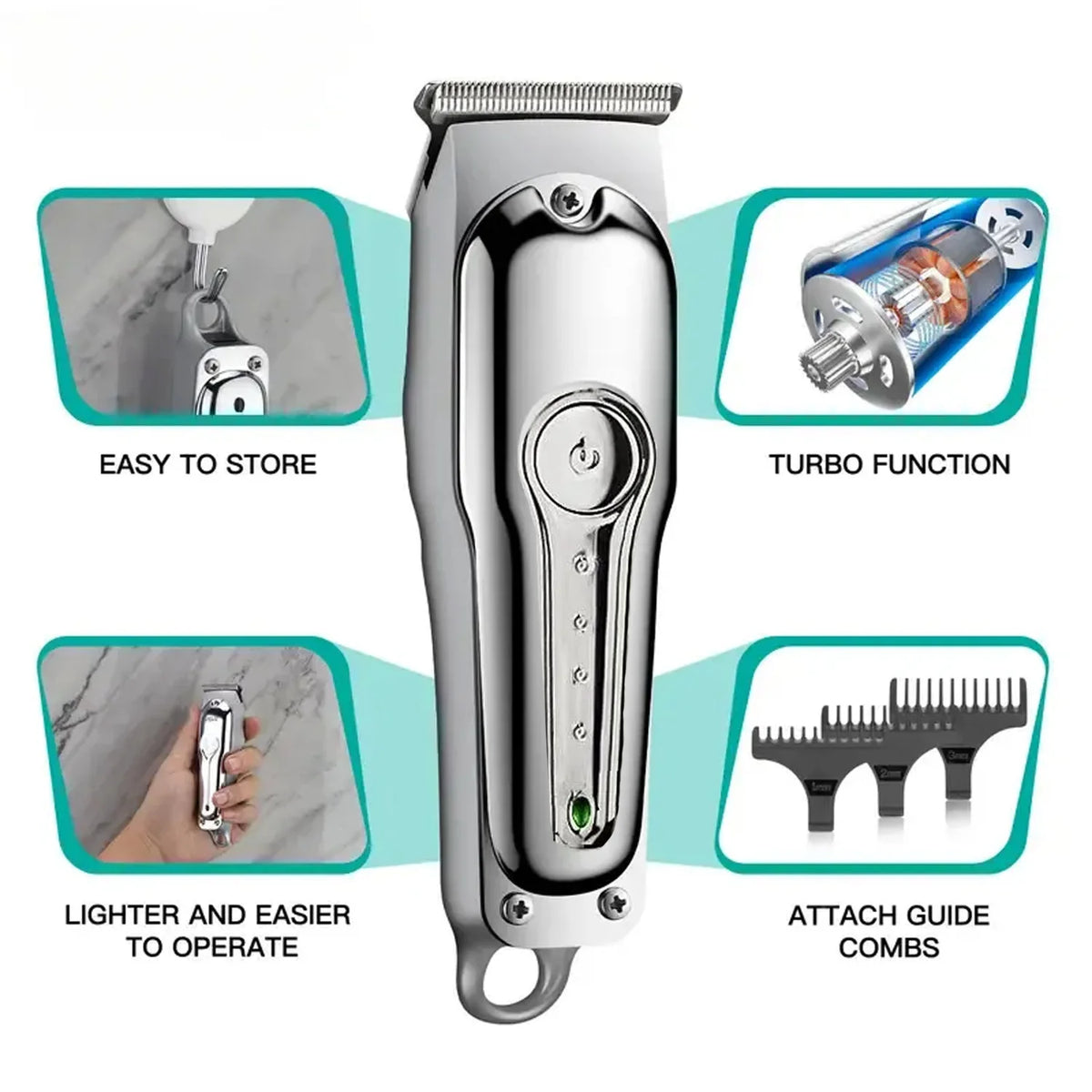 VGR V-071 Professional Hair Clipper – Rechargeable Cordless Trimmer for Men with Guide Combs