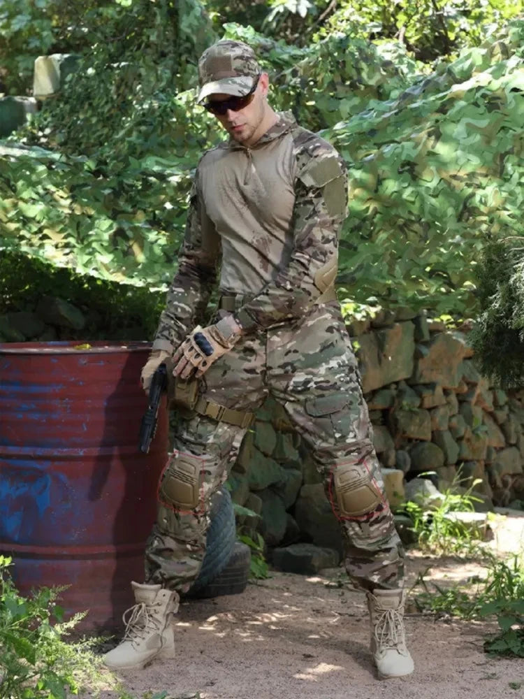 Men's Multicam Tactical Uniform Set – Combat Shirt & Cargo Pants for Airsoft & Hunting