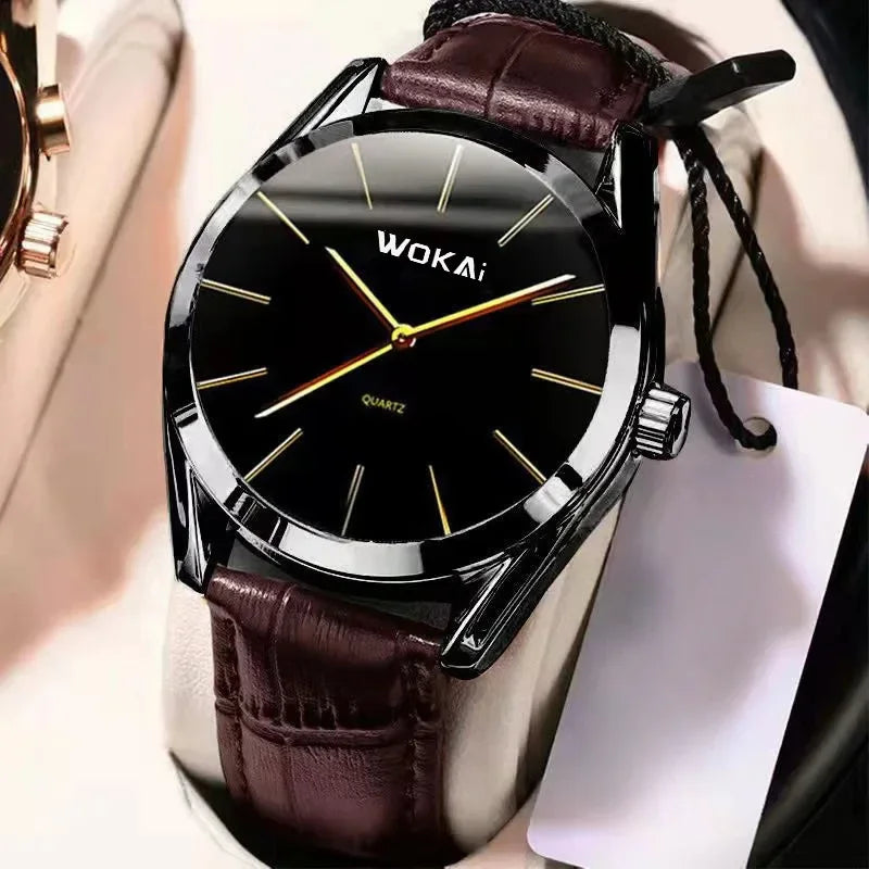 Men's Moon Phase Chronograph Quartz Watch | Luminous Leather Strap Luxury Sport Wristwatch