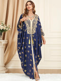 Muslim Abaya Bat Sleeve V-Neck Tassel Evening Dress — Loose Elegant Dubai Maxi Robe