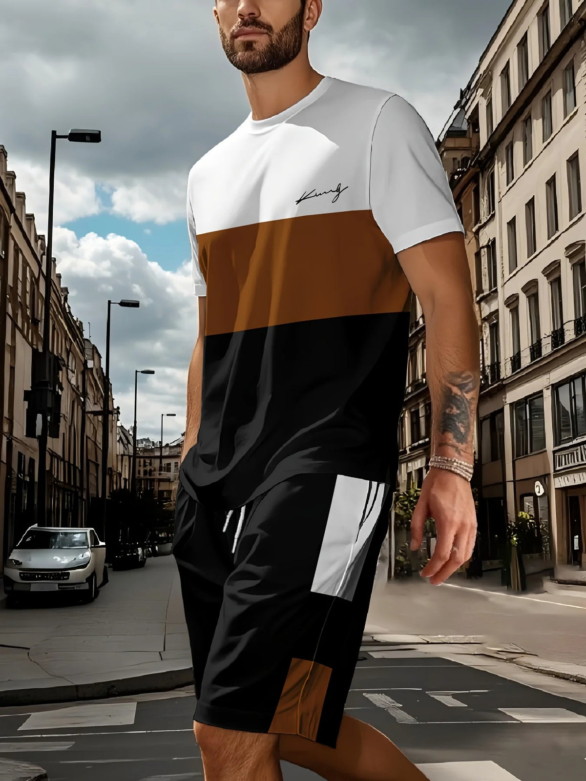 Men's Cross Print Short Sleeve T-Shirt & Shorts Set – Streetwear Holiday 2-Piece
