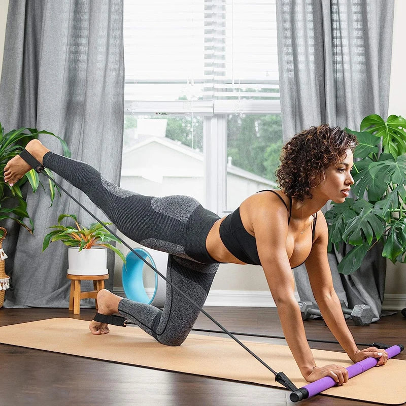 Pilates Stick – Multi-Functional Fitness & Yoga Equipment, Elastic Exercise Bar with Hip Pulling Rope for Home Training