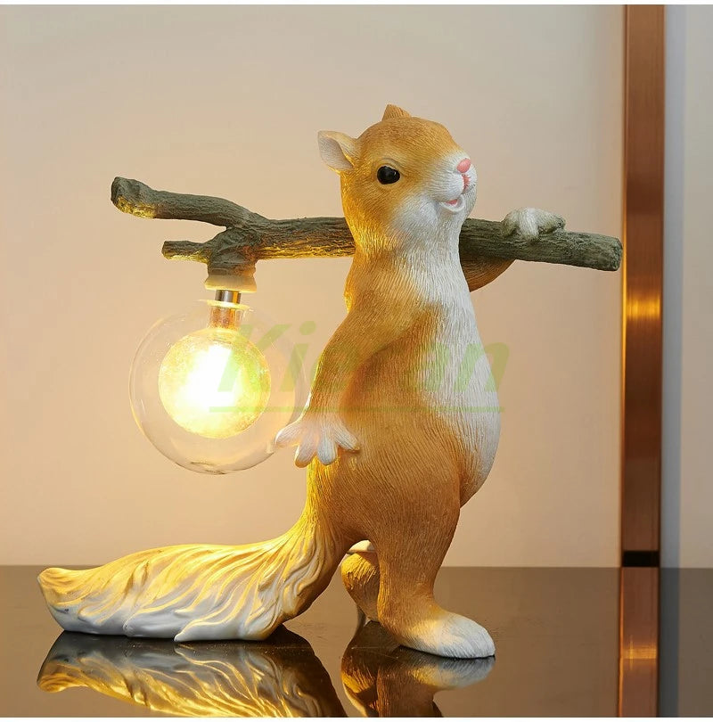 Squirrel Table Lamp – Resin and Frosted Glass