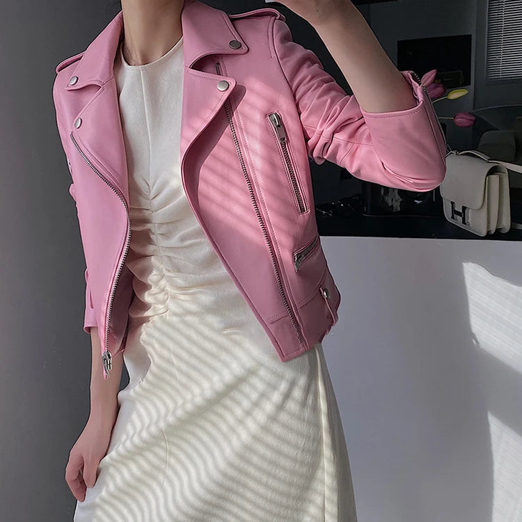 Women's Sheepskin Leather Jacket – Cropped Moto Style
