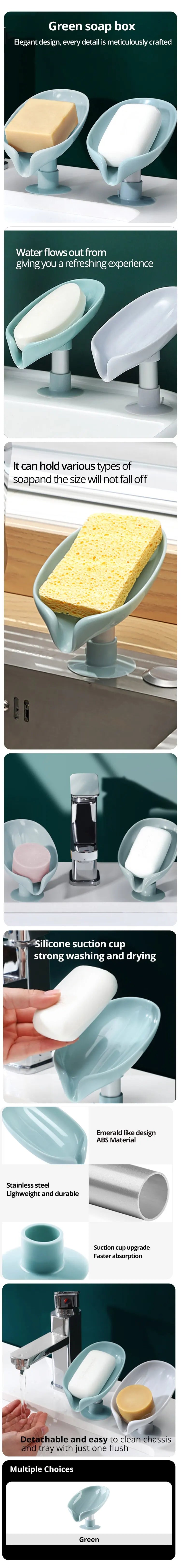 Dry Soap. Clean Bathroom. No Drilling. — Draining Soap Box Set | 2pcs, Suction Cup, Punch-Free, Self-Draining, Cute Design