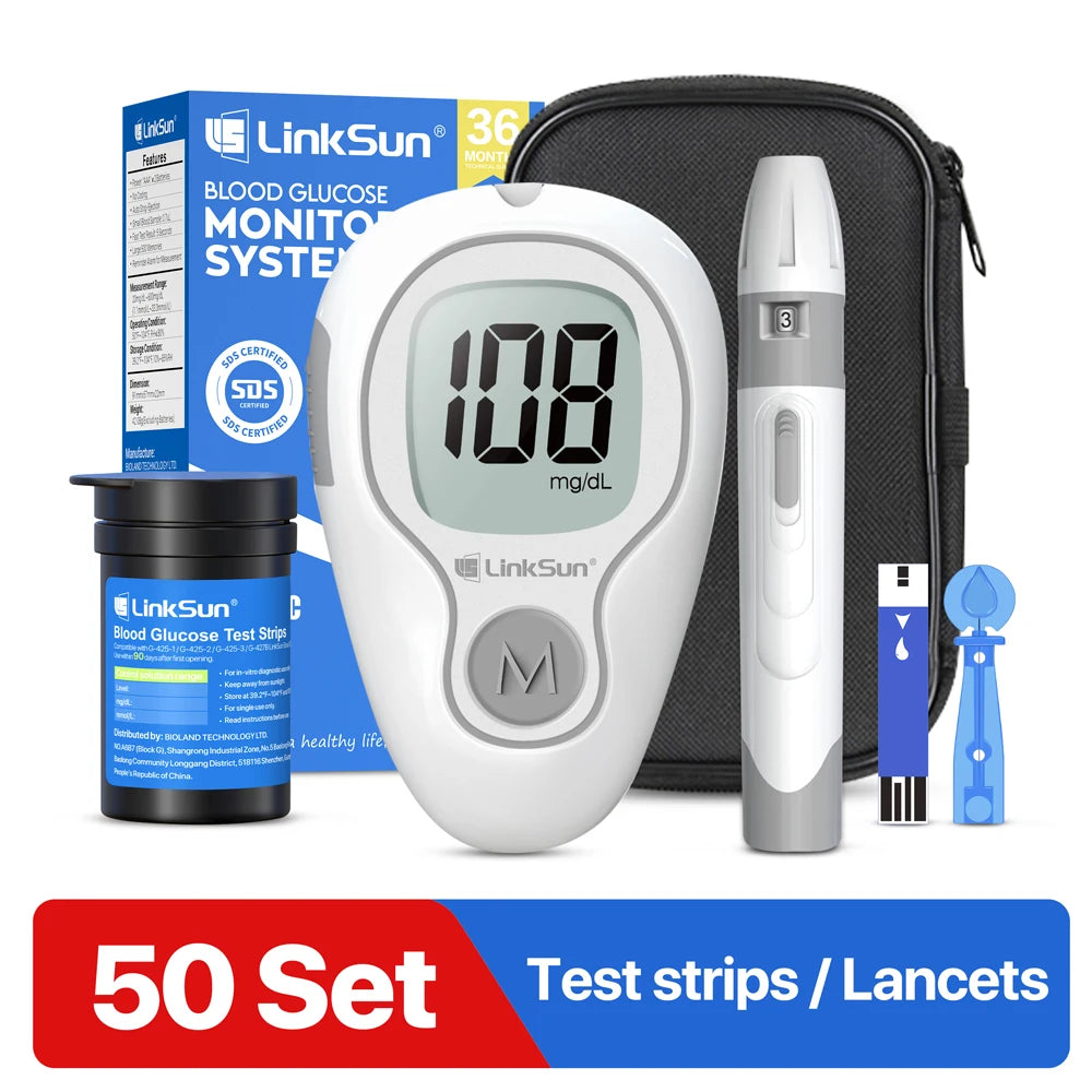 Linksun Blood Glucose Meter G-425-3 Kit – No-Code Glucometer with Test Strips & Lancets