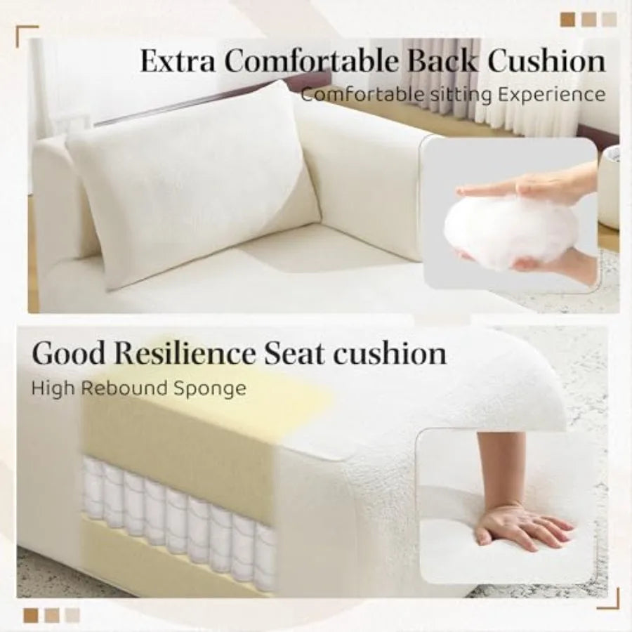 Beige Boucle Upholstered Chaise Lounge