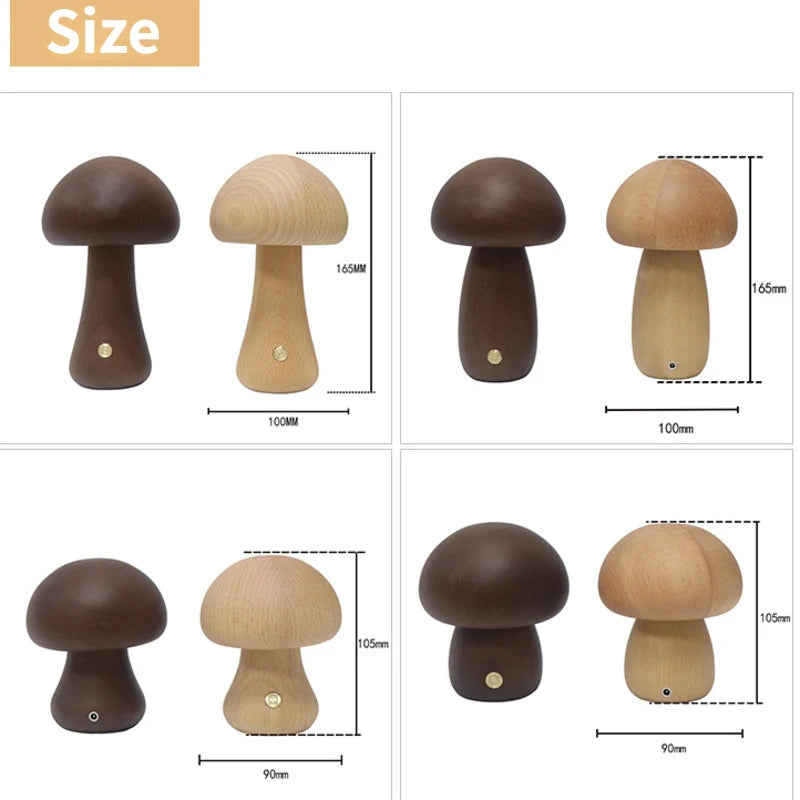 Wooden Mushroom Lamp – Rechargeable Touch Night Light