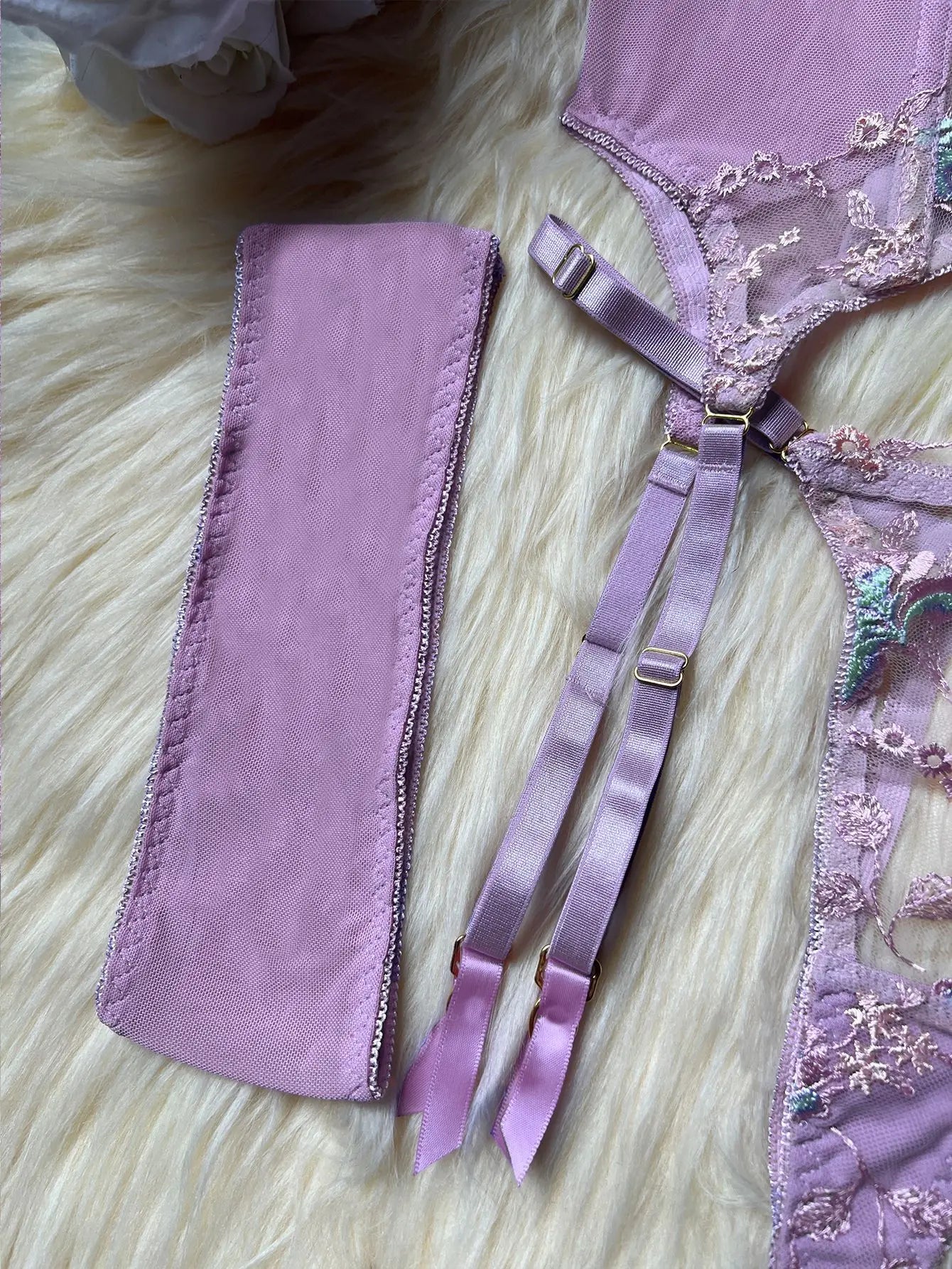 Sheer Embroidery Bra & Brief Set — Transparent Lace Underwear Suit