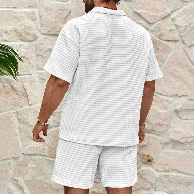 Men's Plaid Short Sleeve Shirt & Shorts Sport Suit – Lapel Summer 2-Piece Outdoor Set