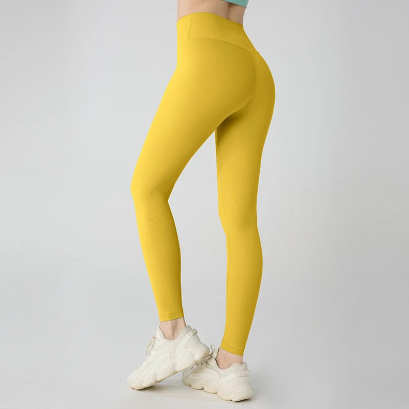 High-Waist Hip-Lifting Yoga Leggings — Breathable Nylon Fitness Running & Cycling Sports Pants, 19 Colors