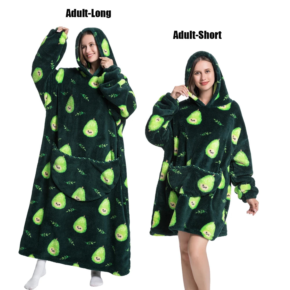 Oversized Wearable Blanket Hoodie – Plush Fleece with Sleeves, Hood & Pocket, 40 Designs