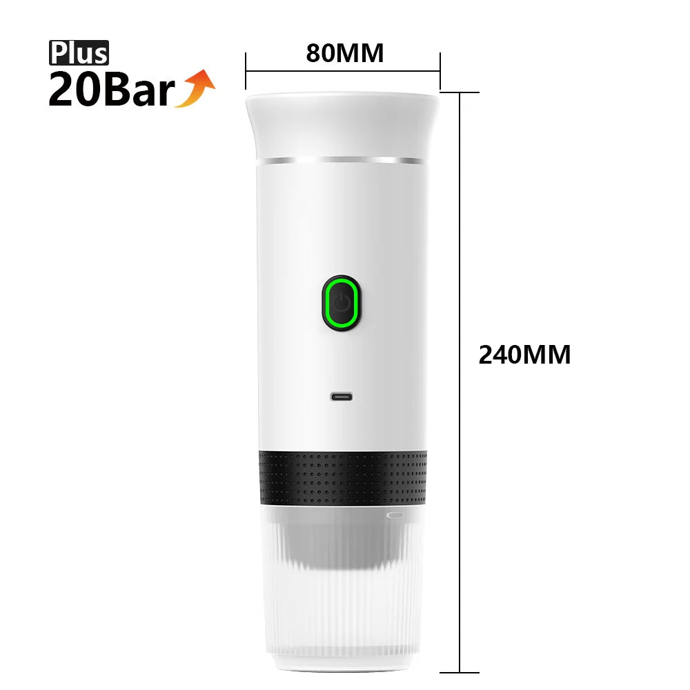 DENOKIN 3-in-1 Portable Espresso Coffee Machine — 20 Bar Pressure, USB-C Charging, Capsule & Ground Coffee Compatible for Travel, Car & Home