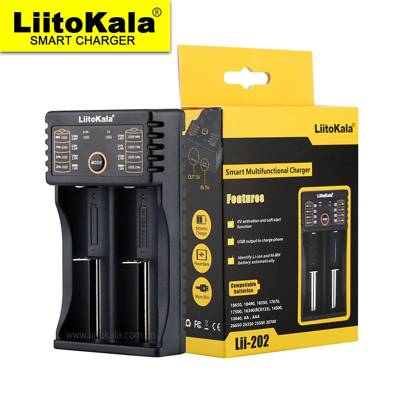 LiitoKala Lii-202 Smart Battery Charger – 18650, 21700, 26650, 14500 NiMH & Li-ion Universal Charger