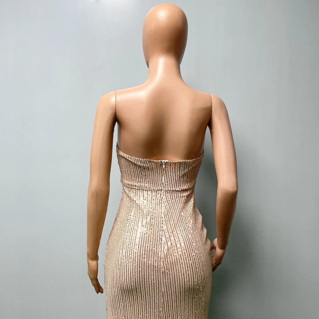 women's casual dresses for woman clothes Strapless sequined slit elegant party dresses evening summer birthday prom dress hwy739