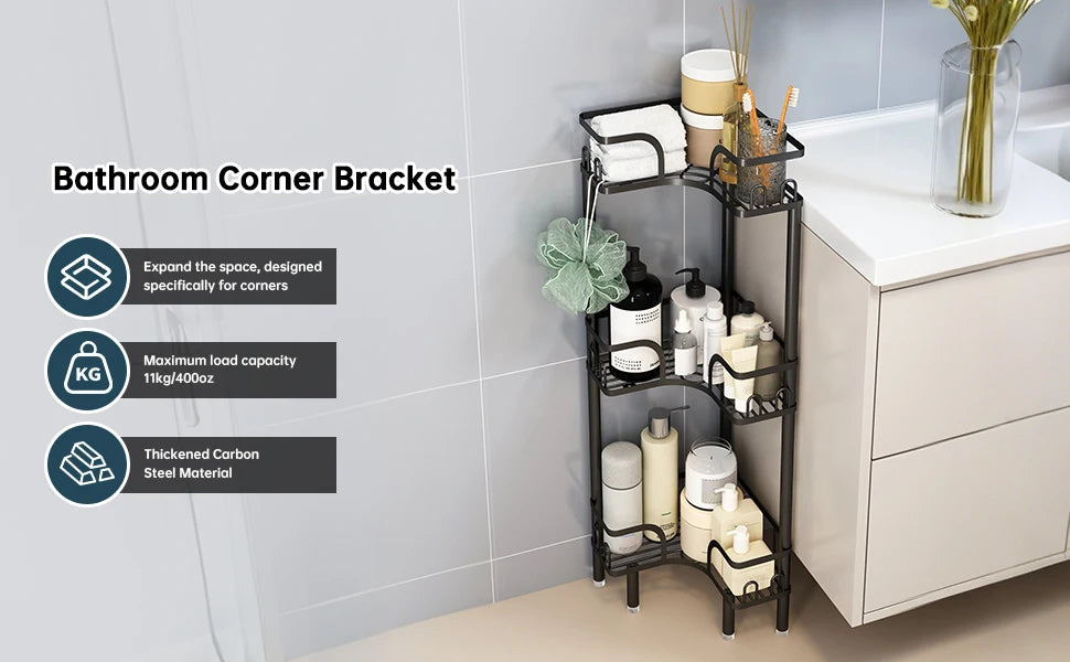 Bathroom Corner Shelf — Multi-Layer Freestanding Storage Rack for Shower & Bath Supplies