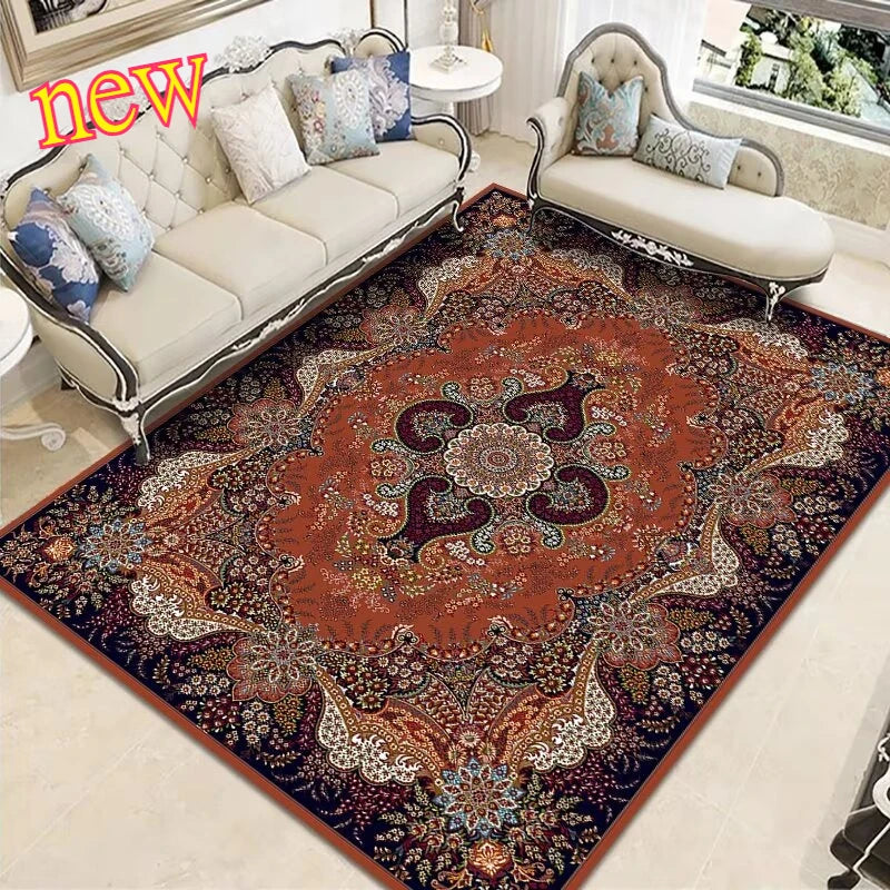 Persian Style Large Area Carpet – Retro Non-Slip Washable Rug for Living Room & Bedroom