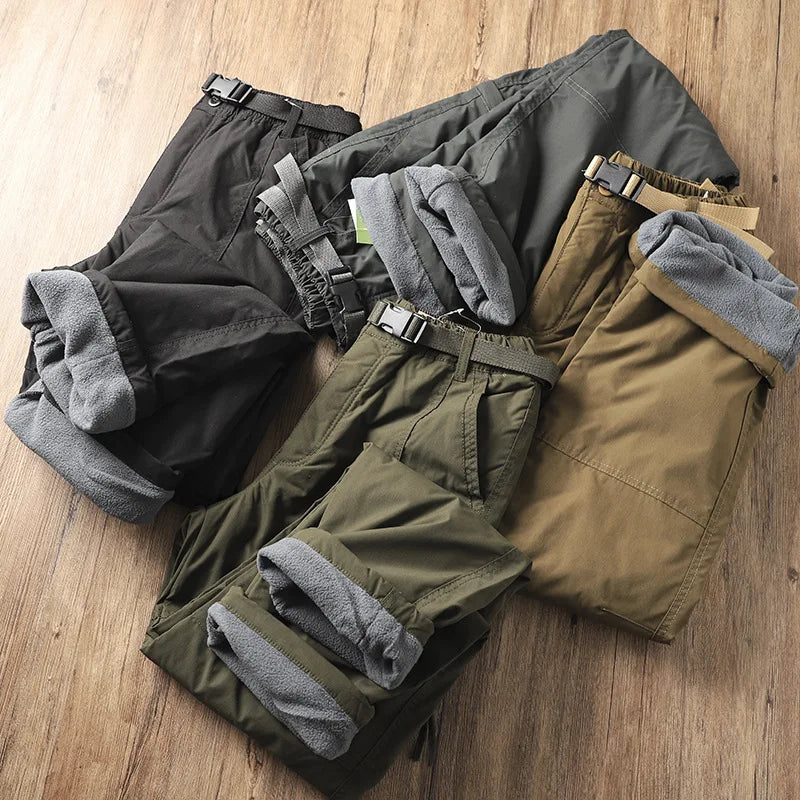 Men's Fleece-Lined Waterproof Hiking Pants — Loose Windproof Outdoor Workwear