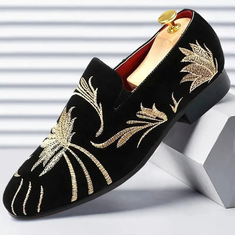 Men's Luxury Embroidery Loafers – Elegant Slip-On Party Shoes