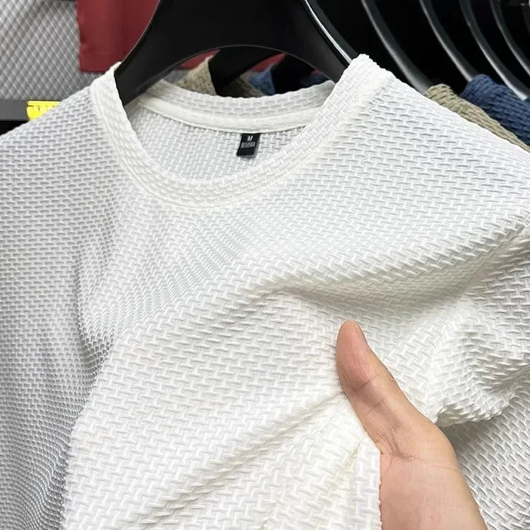 Men's Ice Silk Mesh Short Sleeve T-Shirt — Casual Elastic Slimming Summer Top